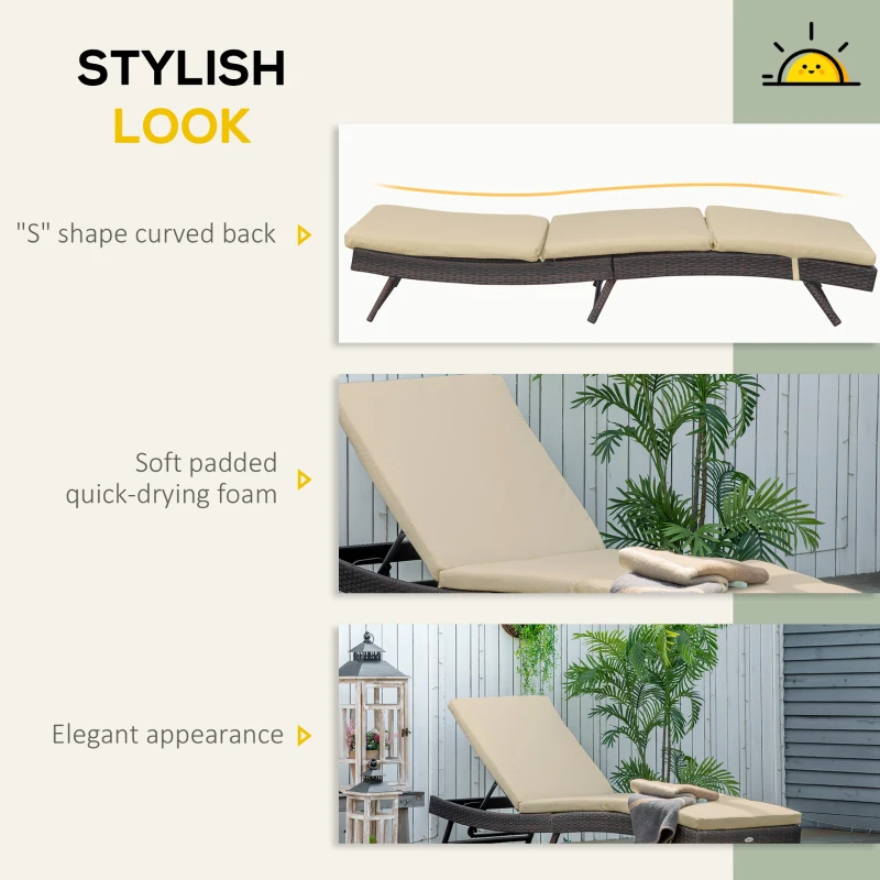 Outsunny Wicker Patio Lounger, Outdoor Recliners Lounge Chair w/ 5-Level Adjustable Backrest, Cushion for Outdoor, Khaki