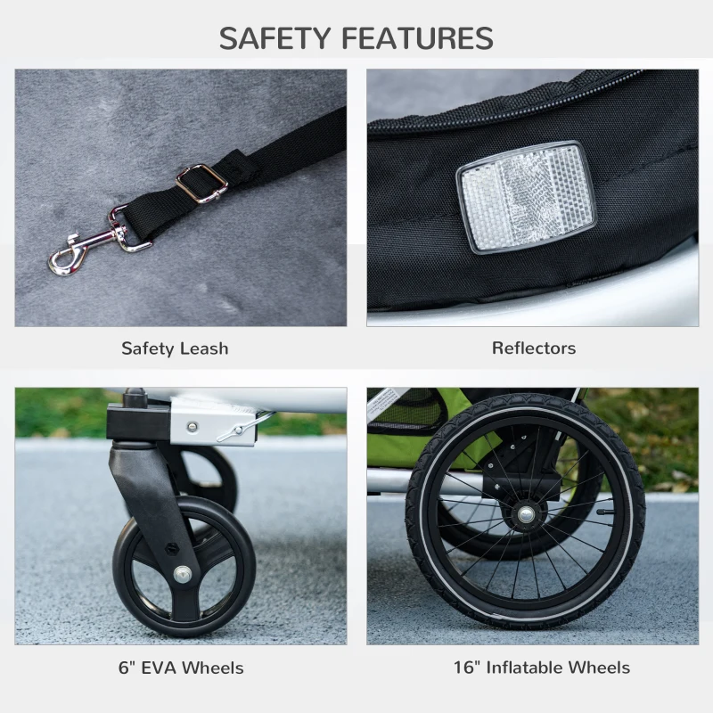 Aosom 2 in 1 Bike Trailer with Aluminum Frame, Quick Release Wheels, Safety Leash, Anti-Slip Mat for Medium Dogs, Green