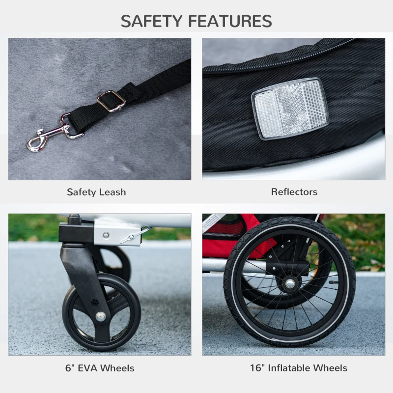 Aosom 2 in 1 Bike Trailer with Aluminum Frame, Quick Release Wheels, Safety Leash, Anti-Slip Mat for Medium Dogs, Red