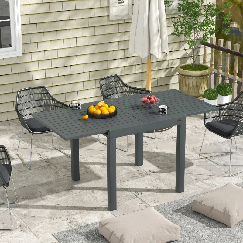 Outsunny Expandable Patio Table, Outdoor Dining Table for 4-6 with Aluminum Frame for Garden, Lawn, Balcony Terrace, Gray