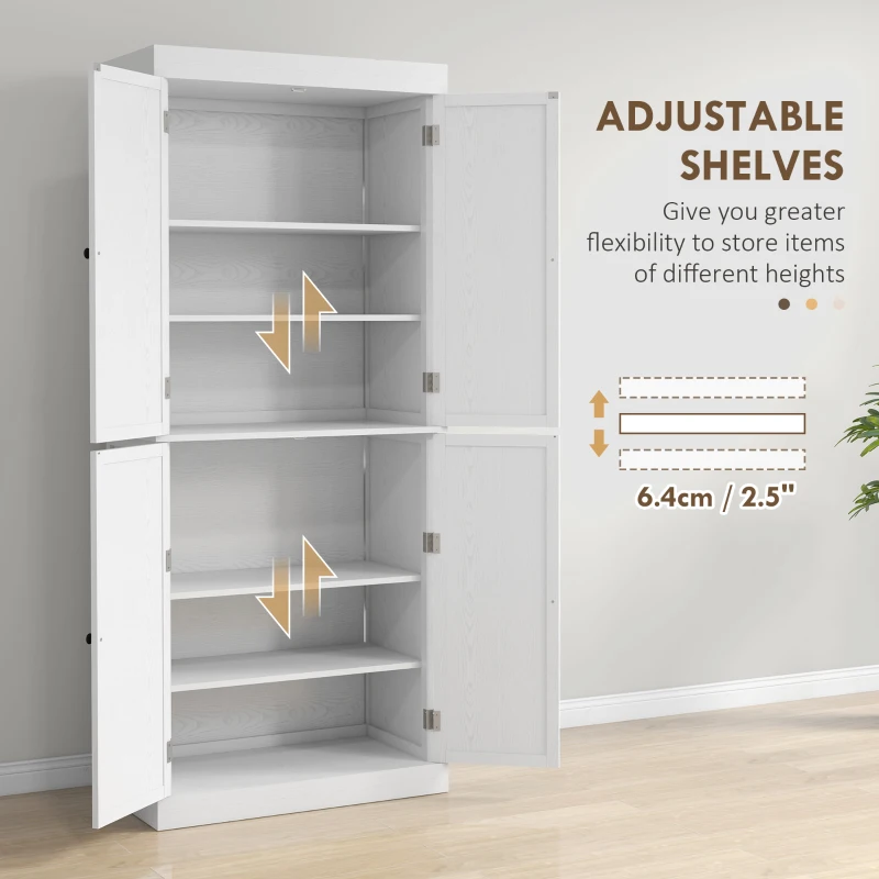 HOMCOM 72" Kitchen Cabinet, Pantry Storage Cabinet with Doors and Shelves, Freestanding Food Pantry Cabinet, White Wood Grain