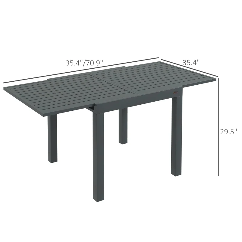 Outsunny Expandable Patio Table, Outdoor Dining Table for 4-6 with Aluminum Frame for Garden, Lawn, Balcony Terrace, Gray