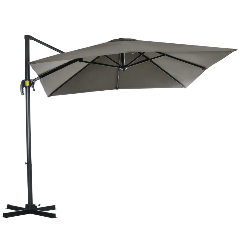Outsunny 8' x 8' Square Patio Hanging Offset Umbrella with 360° Rotation, Aluminum Outdoor Cantilever Market Parasol, Light Grey