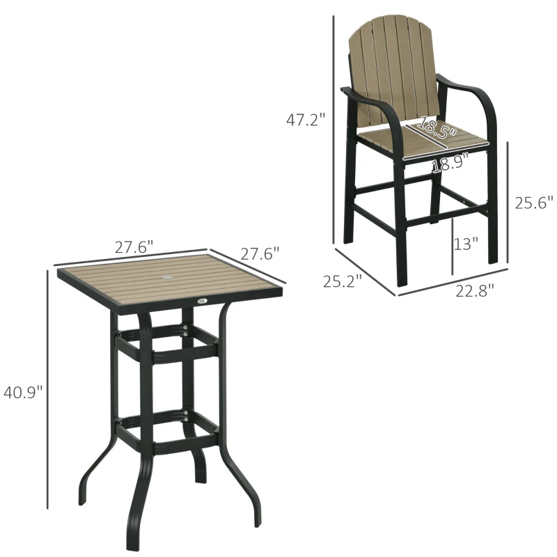 Outsunny Aluminum Frame 3 Piece Bar Set, High Top Patio Table and Chairs Set, Bistro Set with Umbrella Hole