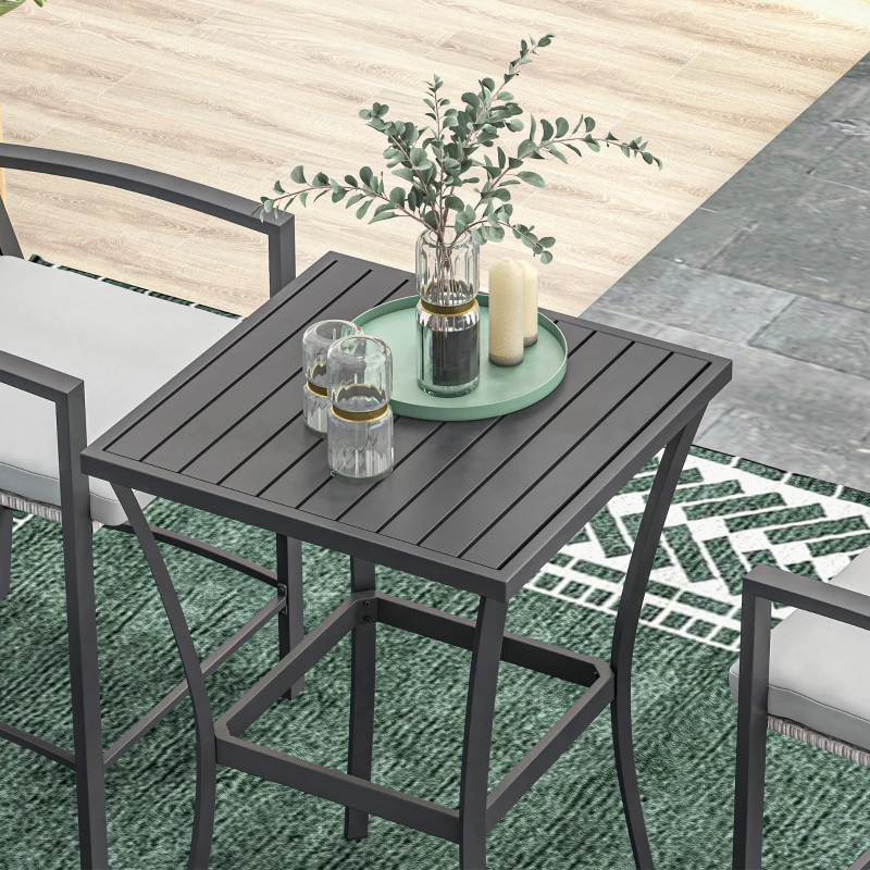 Outsunny 3pc Rattan Patio Bar Table and Bar Chairs w/ Cushions Home Bar Furniture