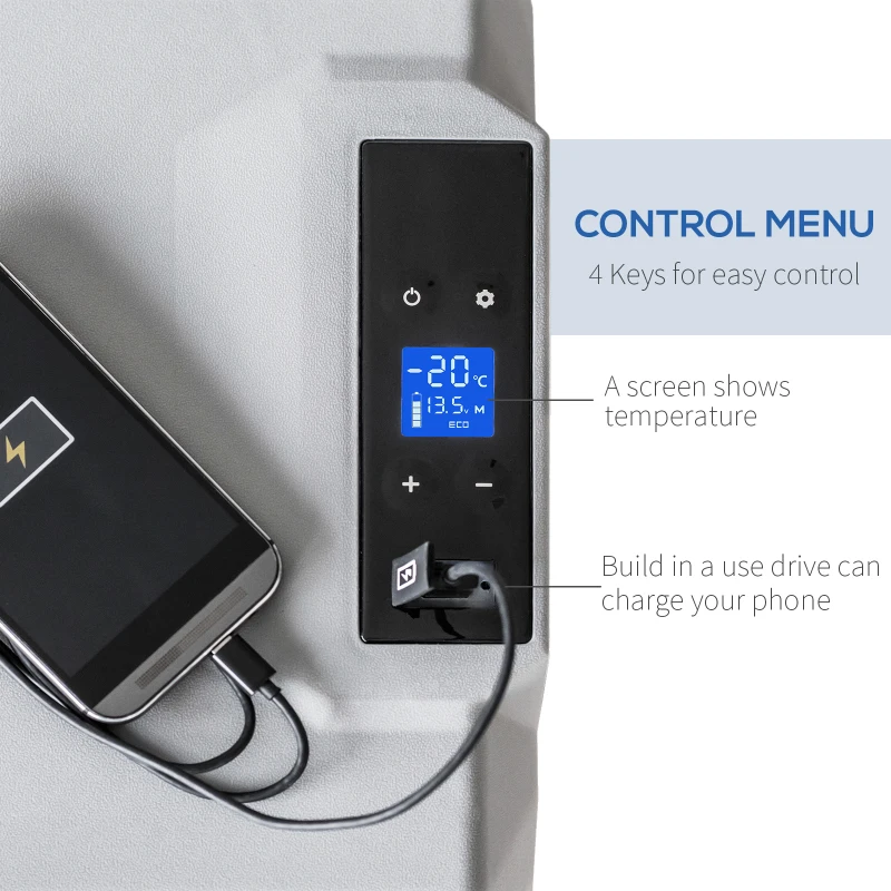 Outsunny 50 Liter Car Refrigerator Portable Freezer 12/24V Electric Cooler Box for Camping, Travel, Picnic, Down to -20℃