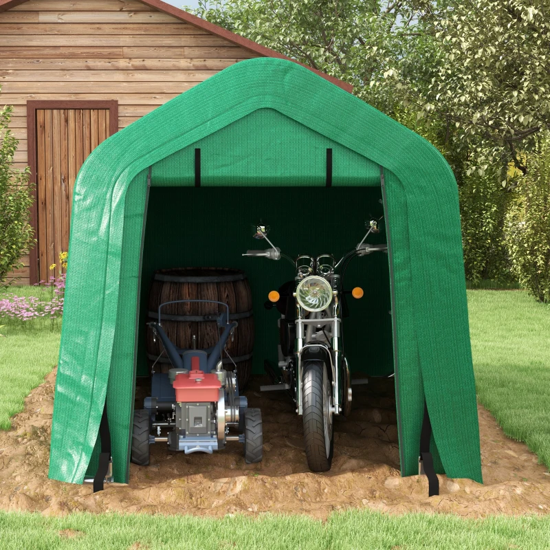 Outsunny 8' x 6' Carport with Sidewalls and Roll-up Door, Outdoor Storage Shelter for Motorcycle and Car, Green