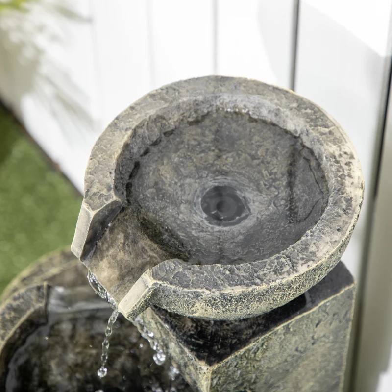 Outsunny Outdoor Fountain Cascading Waterfall with 4-Tier Stone Look Bowls, Adjustable Flow & LED Lights for Patio Garden