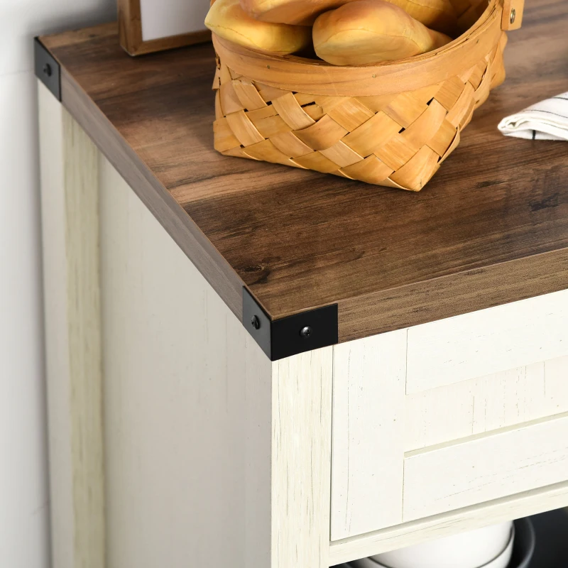 HOMCOM Rustic Barn Door Storage Cabinet Modern Farmhouse Buffet Sideboard for Kitchen and Dining Room White