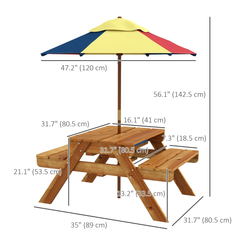 Outsunny Toddler Water Table Kids Sand & Water Table with Removable Foldable Umbrella for Patio Lawn Garden, Aged 3-6 Years Old