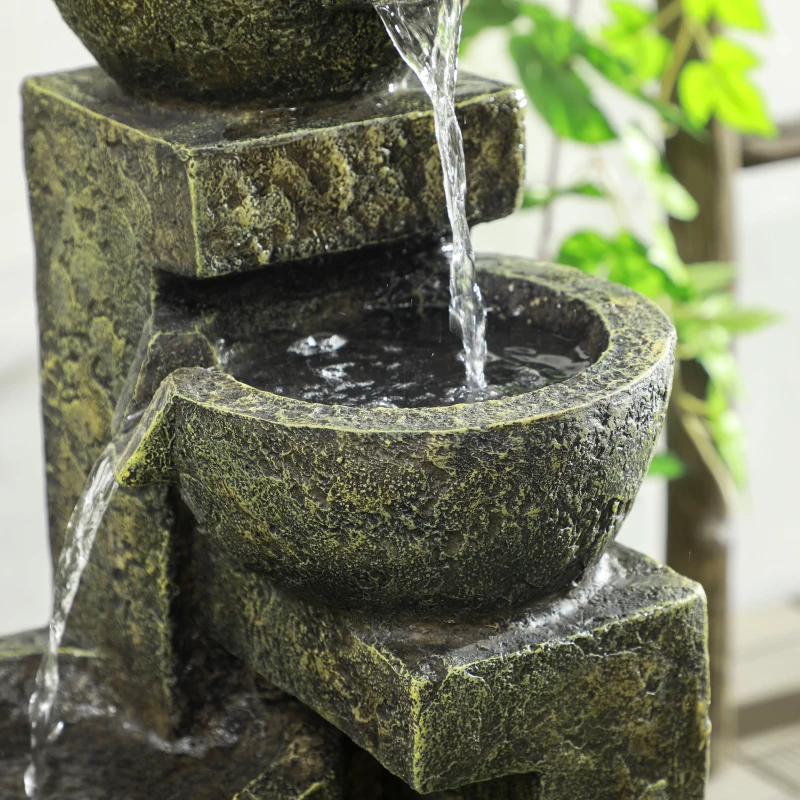 Outsunny Outdoor Fountain Cascading Waterfall with 4-Tier Stone Look Bowls, Adjustable Flow for Patio Garden, Black and Yellow