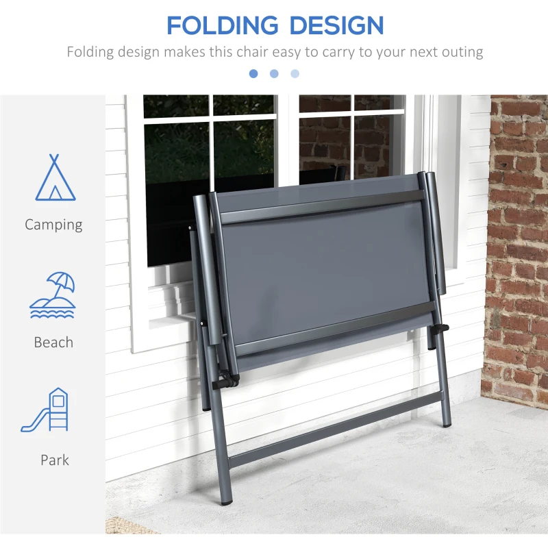 Outsunny 2-seater Folding Patio Camping Chair, Aluminum Frame Sports Chair with Armrest, Mesh Fabric Seat for Lawn