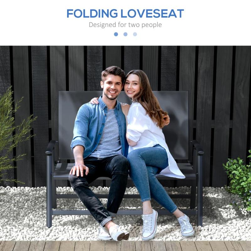 Outsunny 2-seater Folding Patio Camping Chair, Aluminum Frame Sports Chair with Armrest, Mesh Fabric Seat for Lawn