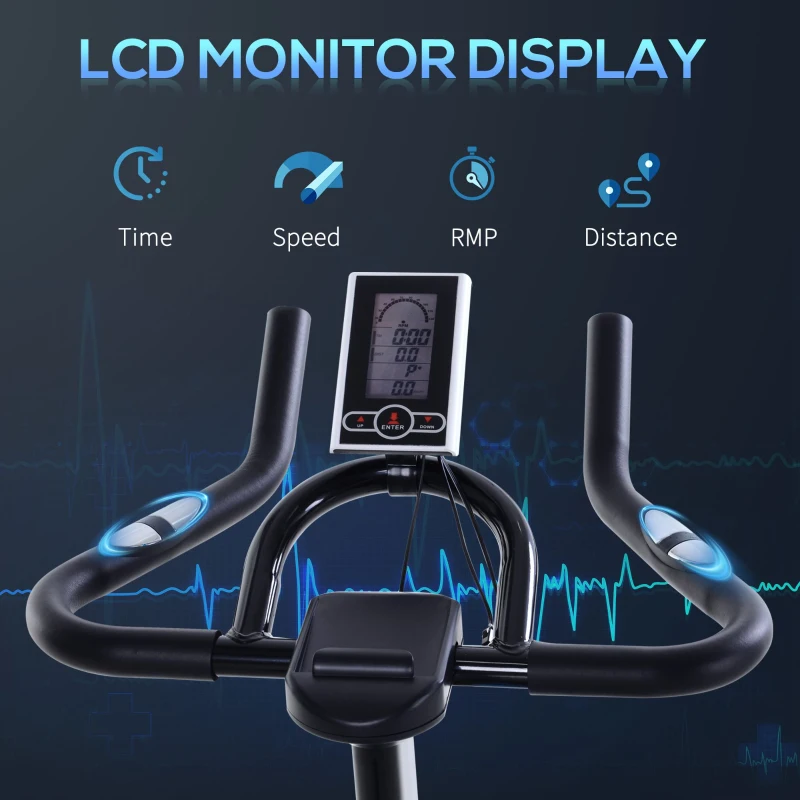 Soozier Stationary Exercise Bike, 13lbs Flywheel Belt Drive Training Bicycle, w/ Adjustable Resistance LCD Monitor