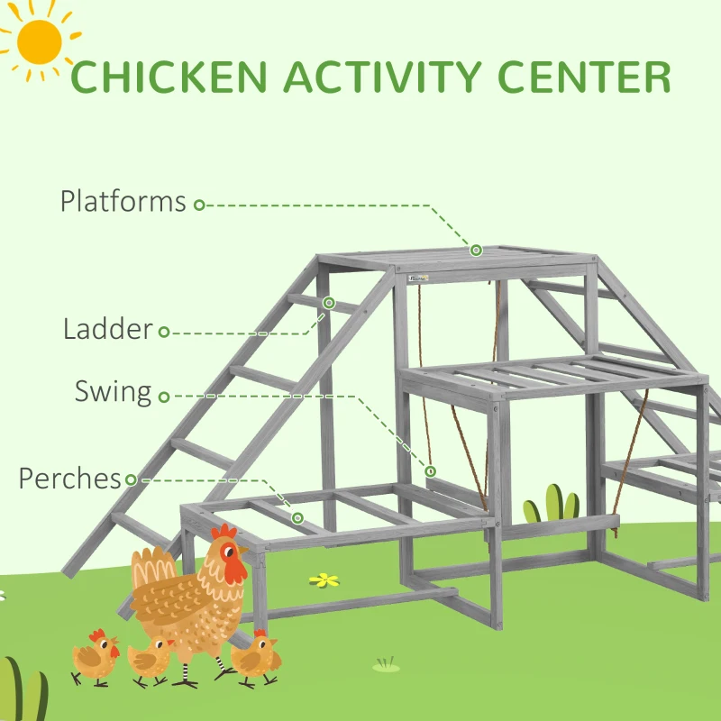 PawHut Chicken Roost Toys for Chickens Hens, Coop Accessories with Wood Stand, Ladder Platforms, for 10-15 Chickens