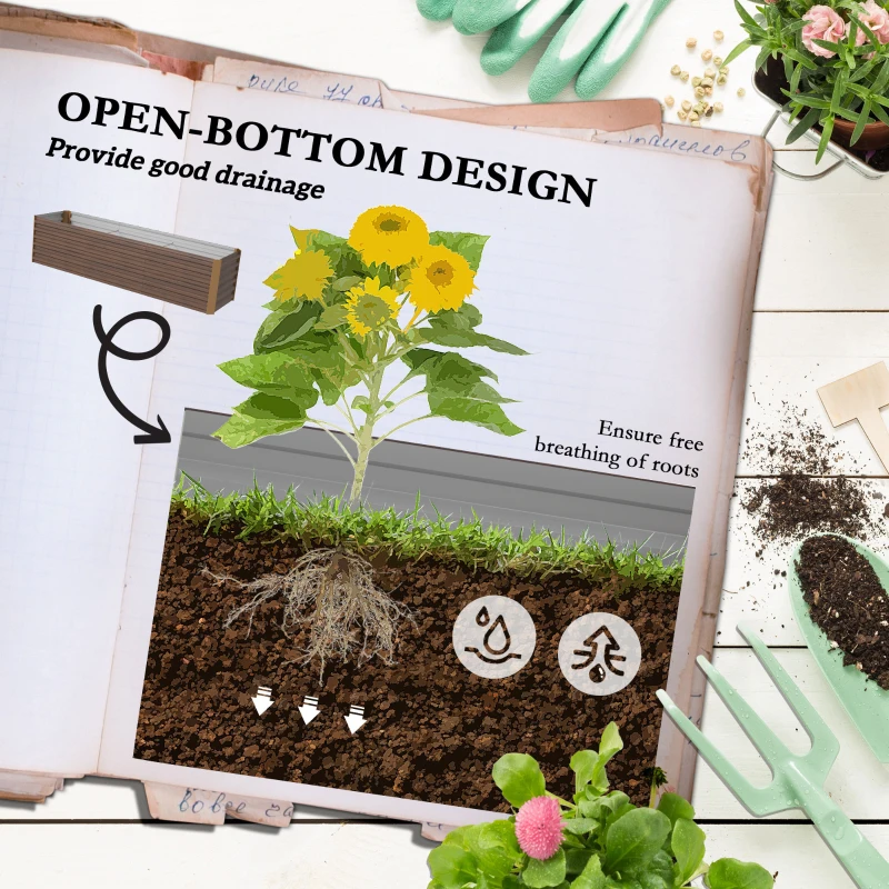 Outsunny 8x2x2ft Galvanized Raised Garden Bed Kit with Safety Edging for Flowers, Herbs and Vegetables, Dark Brown