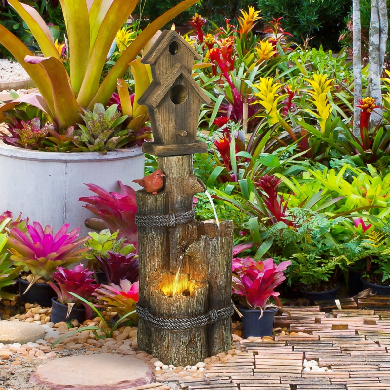 thumbnail image 2 of Outsunny 40" Tall Outdoor Water Fountain With LED Lights - Adjustable Flow, Brown Steel 2 of 13