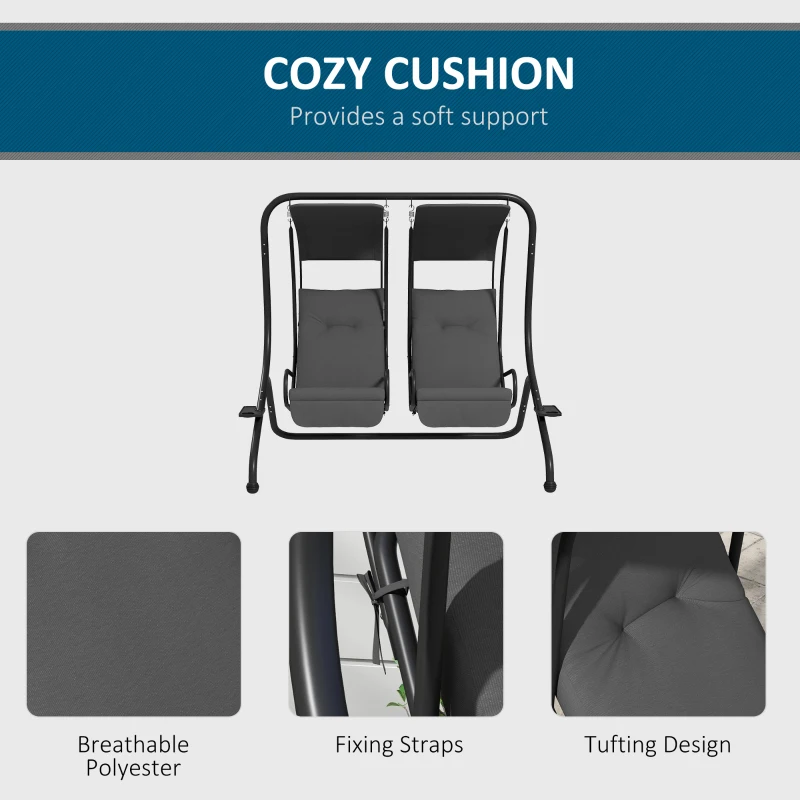 Outsunny 2-Seater Outdoor Porch Swing with Canopy, Patio Swing Chair for Garden, Poolside, Backyard, Grey
