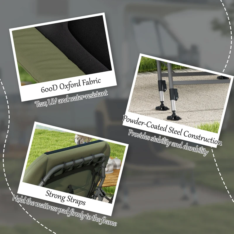 Outsunny Heavy Duty Camping Cot, Folding Bed with Soft Padded Cushion and 180° Adjustable Backrest, 400 lbs. Capacity, Green