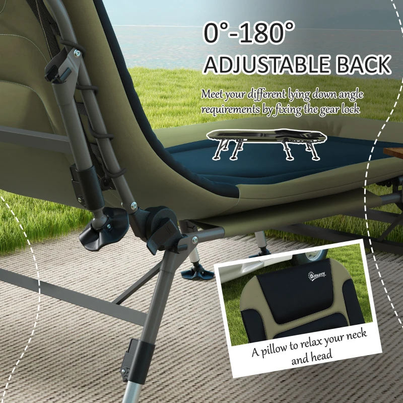 Outsunny Heavy Duty Camping Cot, Folding Bed with Soft Padded Cushion and 180° Adjustable Backrest, 400 lbs. Capacity, Green
