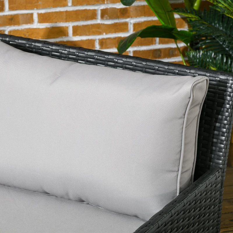 Outsunny Patio Rattan Double Lounge Daybed, Outdoor Wicker Armrests Chaise Lounge for 2-Person with Cushion & Pillow, Grey