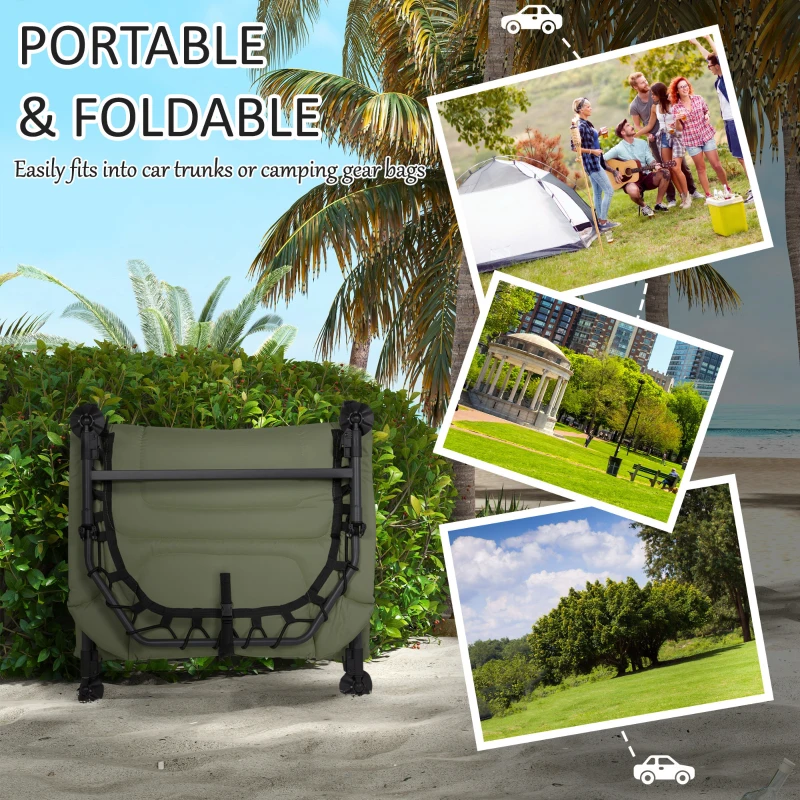 Outsunny Heavy Duty Camping Cot, Folding Bed with Soft Padded Cushion and 180° Adjustable Backrest, 400 lbs. Capacity, Green