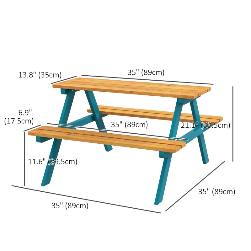 Outsunny Kids Outdoor Table Set Wooden Toddler Picnic Table and Benches for 4 Kids 3-8 Years, Easy Installation, Natural Wood