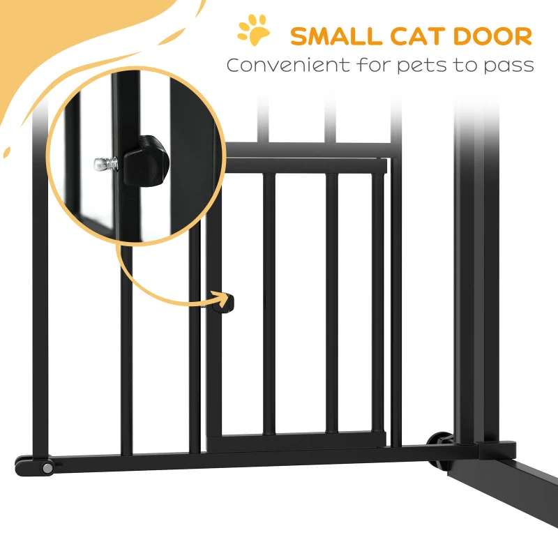 PawHut Auto-Close Pet Gate, Stair Gate with Cat Door, Double Locking for Doorways Hallways Stairs, Fits 29"-31.5" Wide, Black