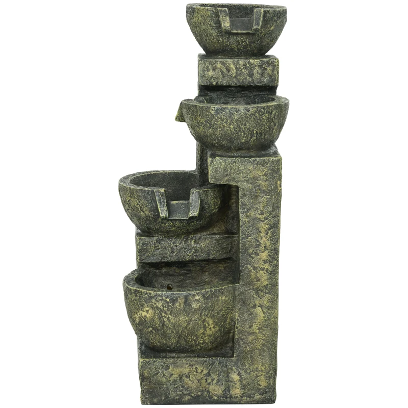 Outsunny Outdoor Fountain Cascading Waterfall with 4-Tier Stone Look Bowls, Adjustable Flow for Patio Garden, Black and Yellow