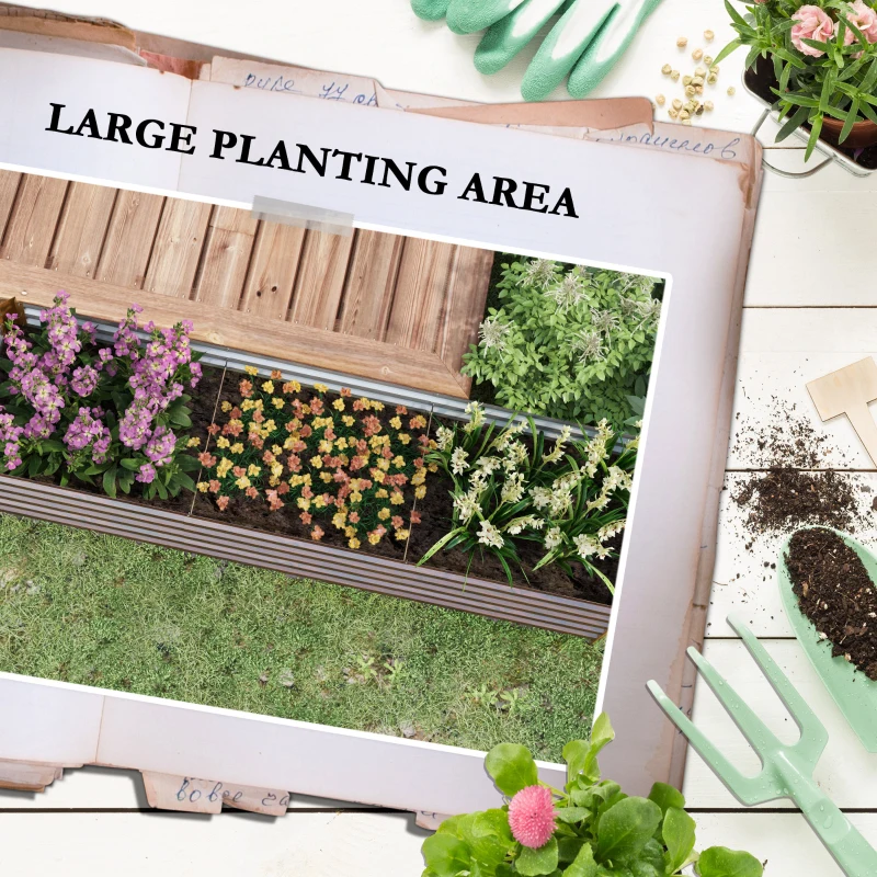 Outsunny 8x2x2ft Galvanized Raised Garden Bed Kit with Safety Edging for Flowers, Herbs and Vegetables, Dark Brown