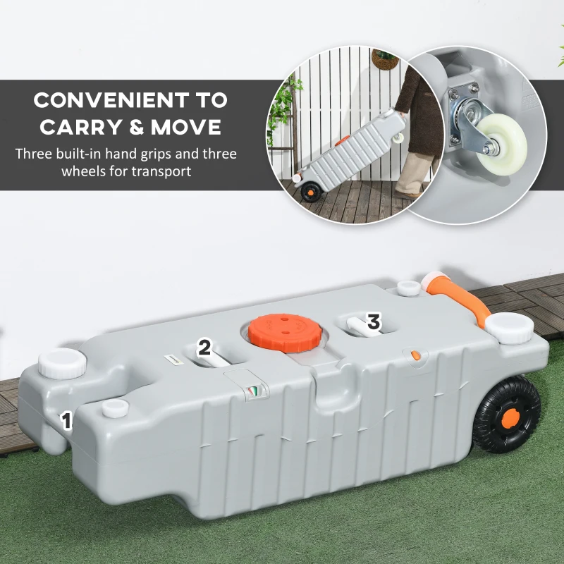 Outsunny 19.8 Gallon Portable RV Water Tank, Waste Water Storage Tank, with Rotating Drain Spout, Level Indicator and 3 Wheels