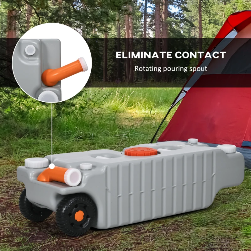 Outsunny 19.8 Gallon Portable RV Water Tank, Waste Water Storage Tank, with Rotating Drain Spout, Level Indicator and 3 Wheels