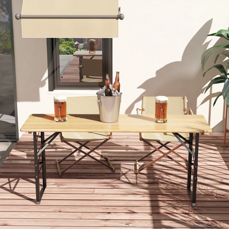 Outsunny Folding Picnic Table w/ Adjustable Heights, Camping Table, Natural