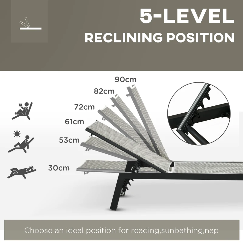 Outsunny Outdoor Rattan Wicker Patio Lounger Chair Sun Lounger w/ 5-Position Backrest and Wheels for Garden, Poolside, Grey