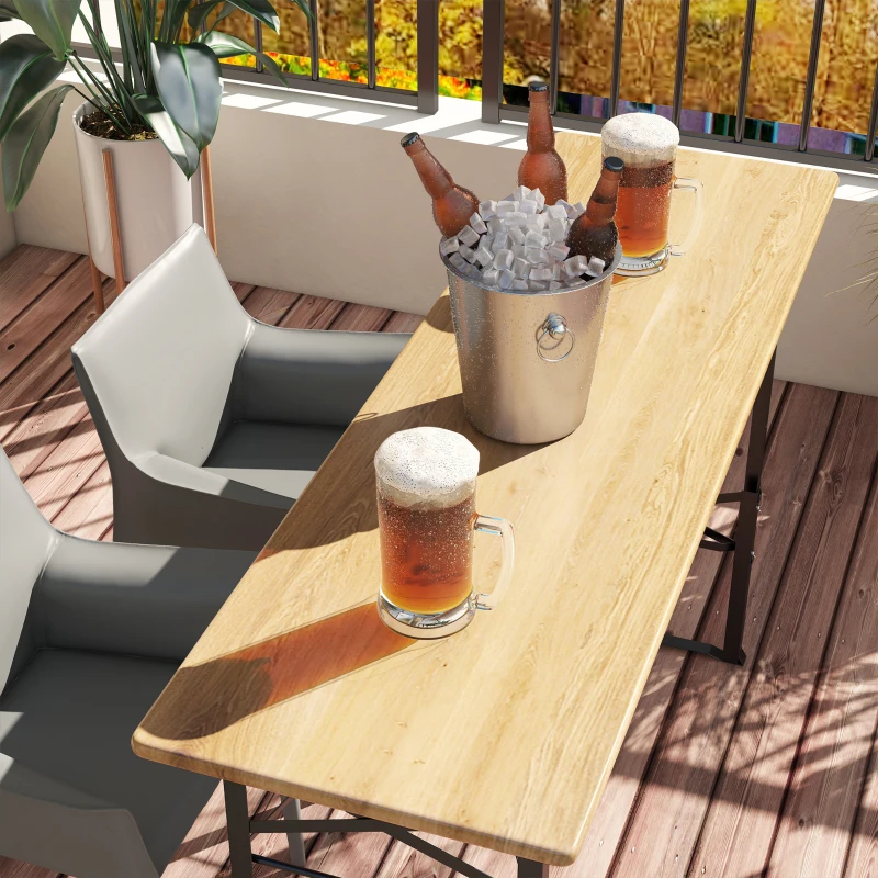 Outsunny Folding Picnic Table w/ Adjustable Heights, Camping Table, Natural