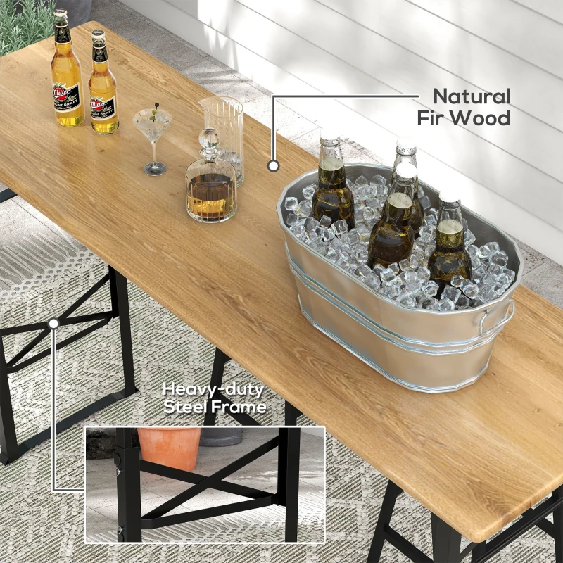 Outsunny Folding Picnic Table w/ Adjustable Heights, Camping Table, Natural