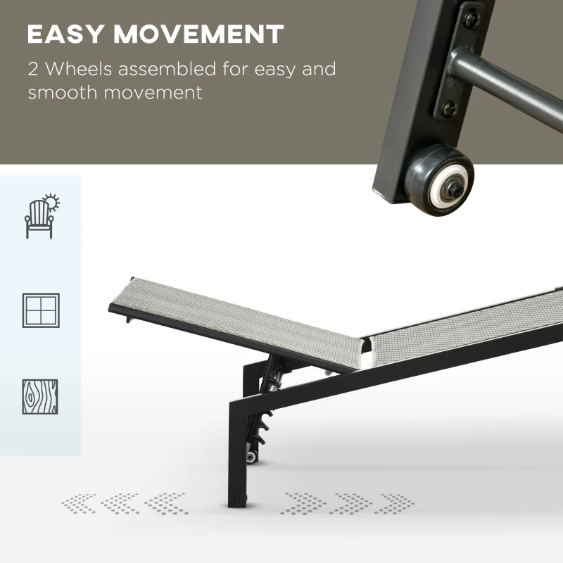Outsunny Outdoor Rattan Wicker Patio Lounger Chair Sun Lounger w/ 5-Position Backrest and Wheels for Garden, Poolside, Grey