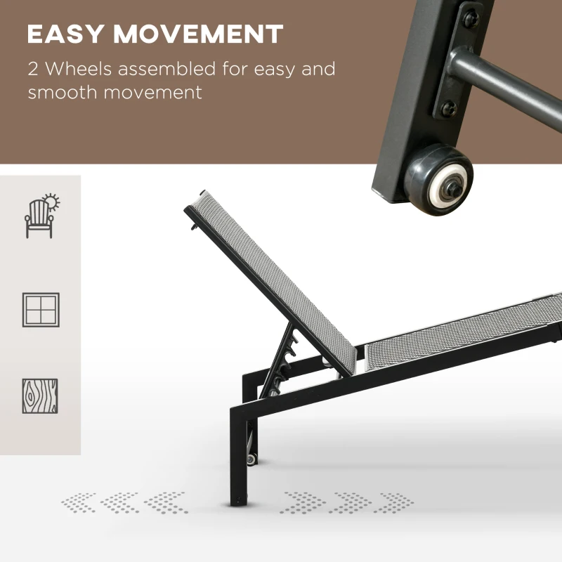 Outsunny Outdoor Rattan Wicker Patio Lounger Chair Sun Lounger w/ 5-Position Backrest and Wheels for Garden, Poolside, Brown