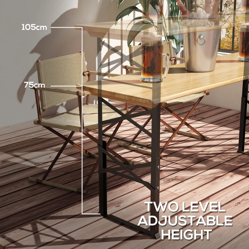 Outsunny Folding Picnic Table w/ Adjustable Heights, Camping Table, Natural