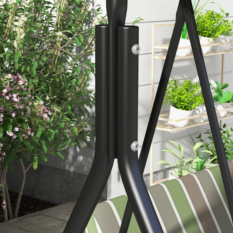 Outsunny 3-Seat Outdoor Patio Swing Chair w/ Cushion, Steel Frame Stand, Adjustable Tilt Canopy for Patio, Garden, Beige & Green