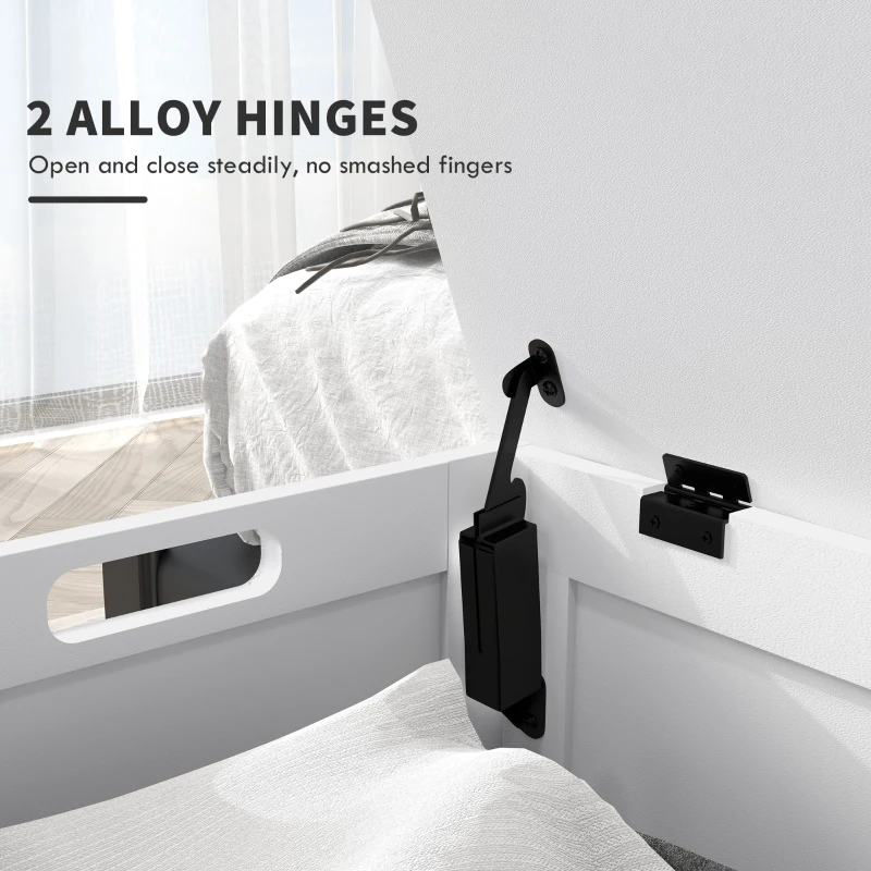 HOMCOM 39.4" Storage Trunk w/ 2 Safety Hinges, Wooden Storage Bench w/ Side Handles, Storage Chest for Playroom, White