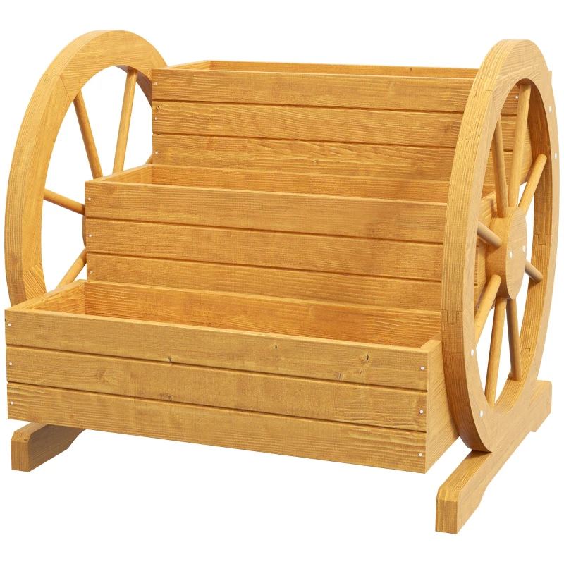 Outsunny Wooden Wagon Planter Box, 3-Tier Raised Garden Bed, for Vegetables Flowers Herbs, 24" x 24" x 22"