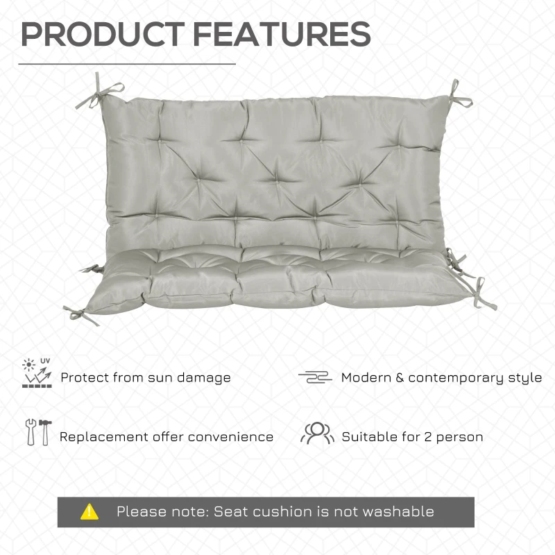 Outsunny 2-Seater Garden Bench Cushion Swing Chair Mat Replacement with Backrest, for Indoor and Outdoor, 39.4"x38.6", Grey