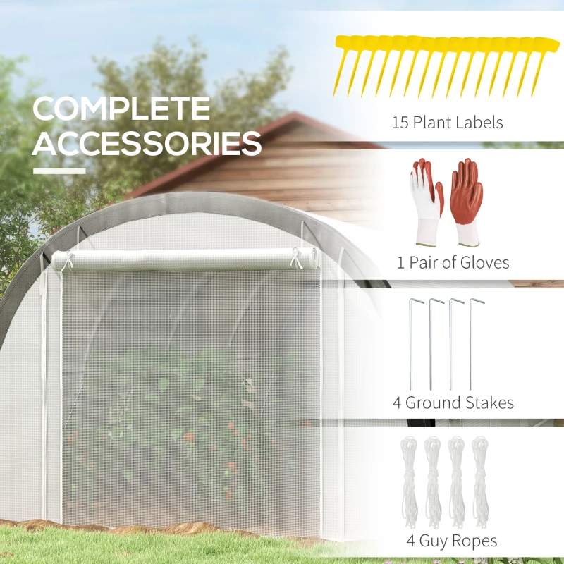 Outsunny Walk-in Tunnel Greenhouse with Upgraded Structure, Mesh Door and Windows, Warm Tent Plant House, White