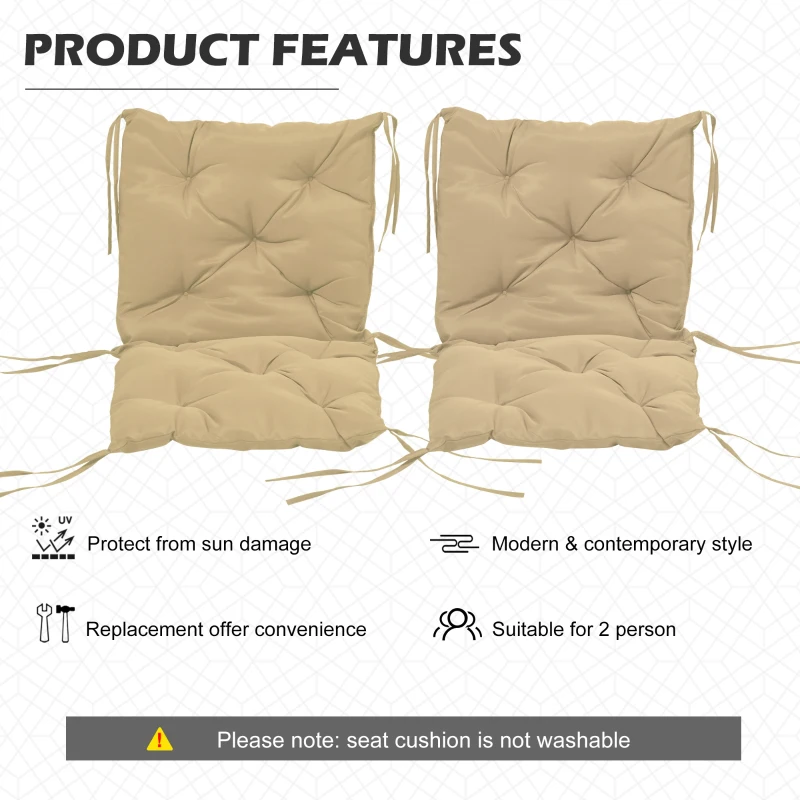 Outsunny Set of 2 Garden Chair Cushions Seat Pad with Backrest for Sunbeds, Rocking Chairs, Loungers, Outdoor & Indoor Use