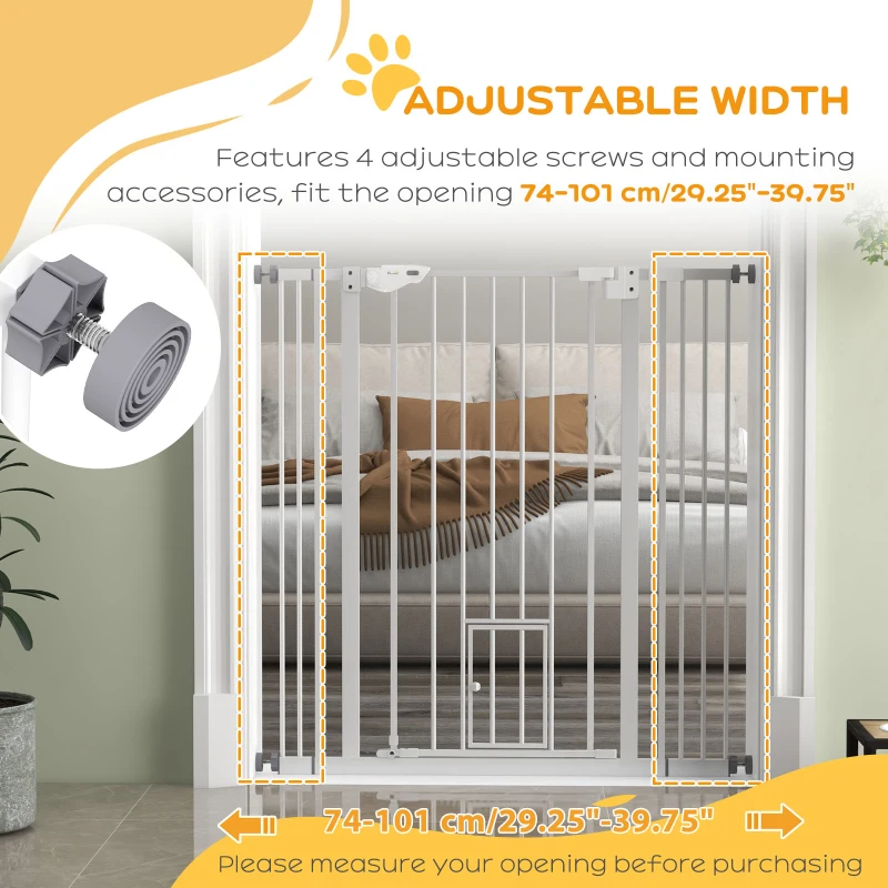 PawHut 41" Easy Open Indoor Dog Gates for Doorways, House, Stair - White