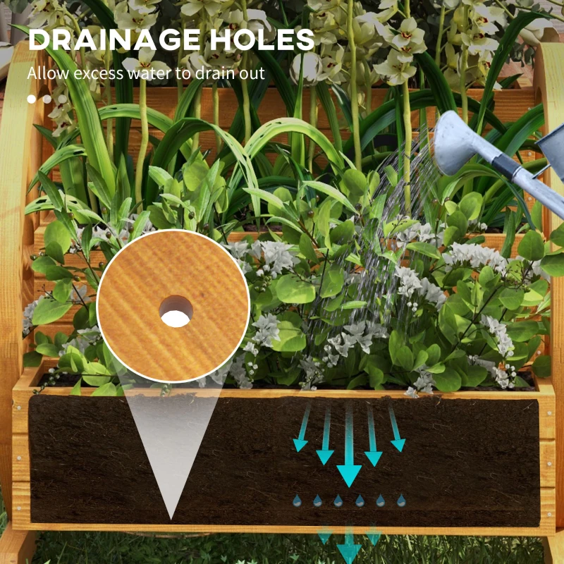 Outsunny Wooden Wagon Planter Box, 3-Tier Raised Garden Bed, for Vegetables Flowers Herbs, 24" x 24" x 22"