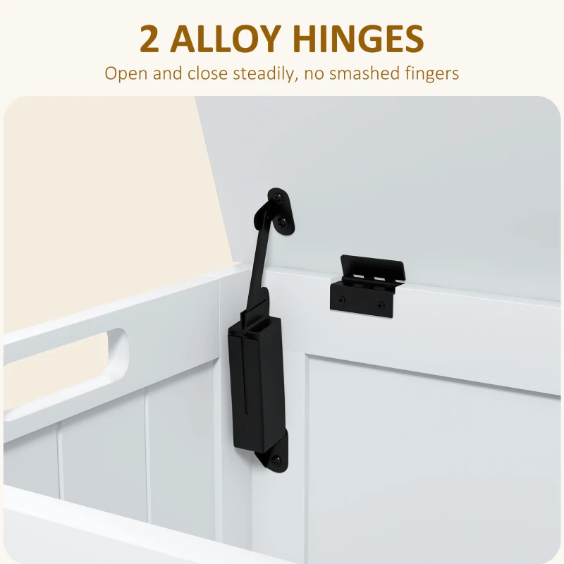 HOMCOM 29.9" Storage Trunk w/ 2 Safety Hinges, Wooden Storage Bench w/ Side Handles, Storage Chest for Playroom, White