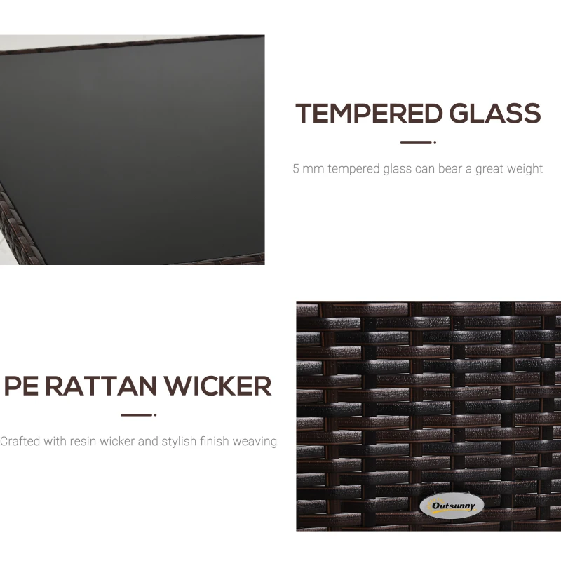 Outsunny Garden Dining Table, Patio Rattan Dining Table with Glass Top, Storage Shelf for Yard, 59" x 34" x 29", Brown