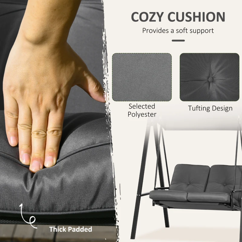 Outsunny 2-Seater Outdoor Porch Swing with Adjustable Canopy, Patio Swing Chair for Garden, Poolside, Backyard, Dark Grey